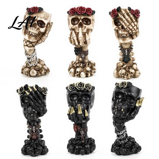 Skull And Rose Sculpture Hear No Evil Speak See Evil Vase Resin Ornament with Dark Themed Home Decor Decor Halloween Gothic Skeleton Display