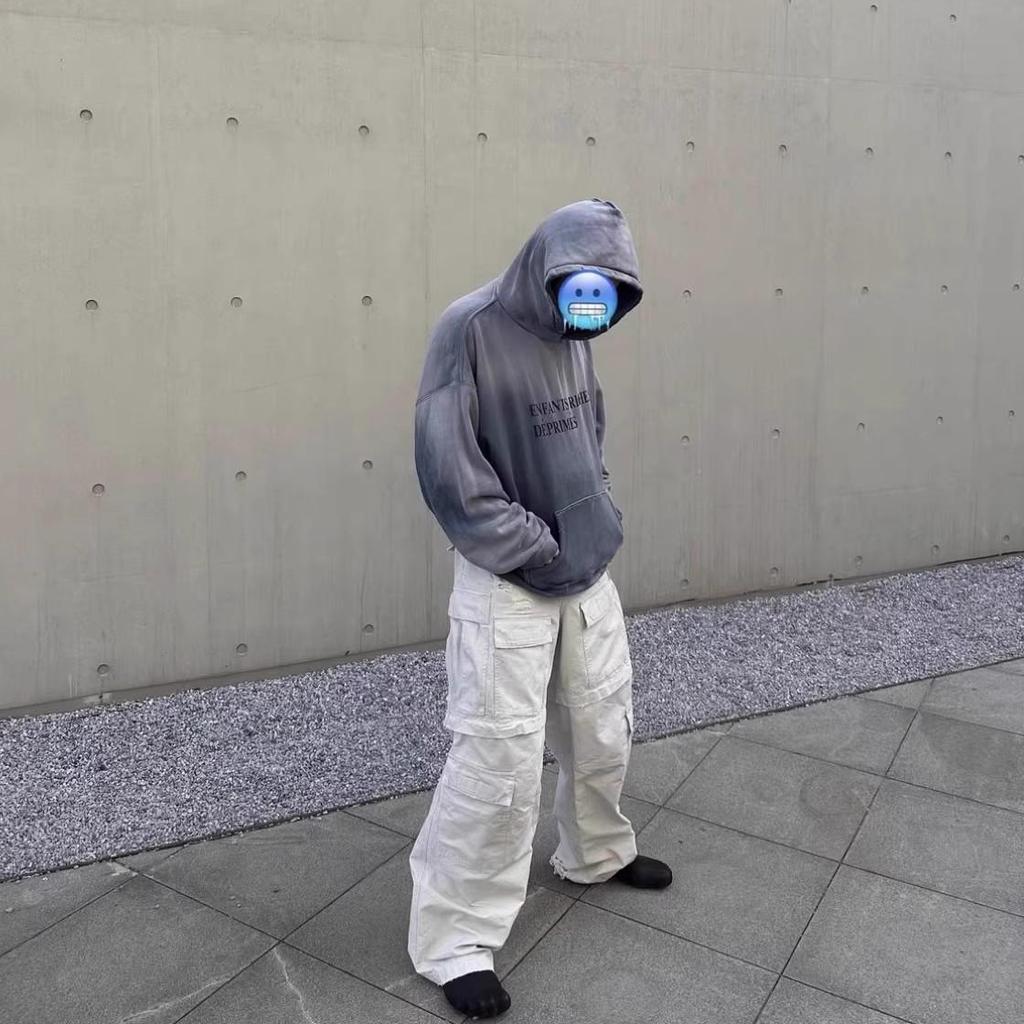 ERD CUOUT Second Gen Melancholy Gradient Blue Aged Hooded Sweatshirt - Bai Jingting Style