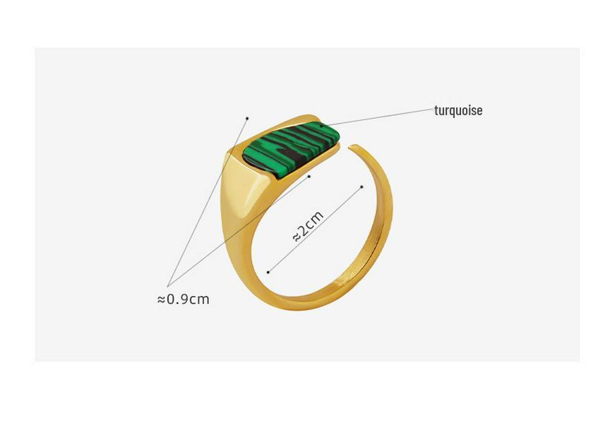 Retro Turquoise Adjustable Women's Ring, Hypoallergenic Titanium Steel, 18K Gold Finish, Japanese Korean Style
