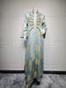 AB402 V-Neck Jacquard Beaded Dubai Dress - Women's Middle Eastern Muslim Robe