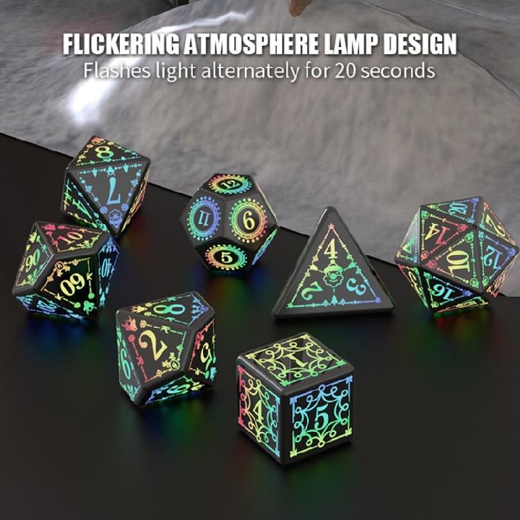 7 Pcs Rechargable Glowing Polyhedral Dices LED Light Electronic Dices Easy Use