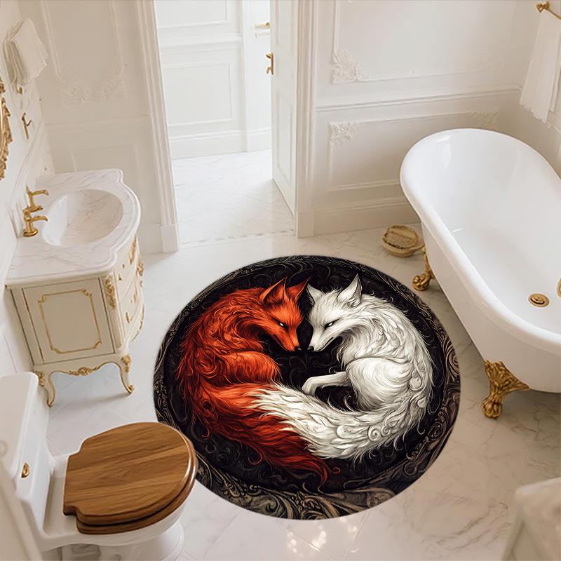 Fox  Round Area Rug,Carpet Rug for Living Room Bedroom Sofa Playroom Decor,Non-slip Floor Mat