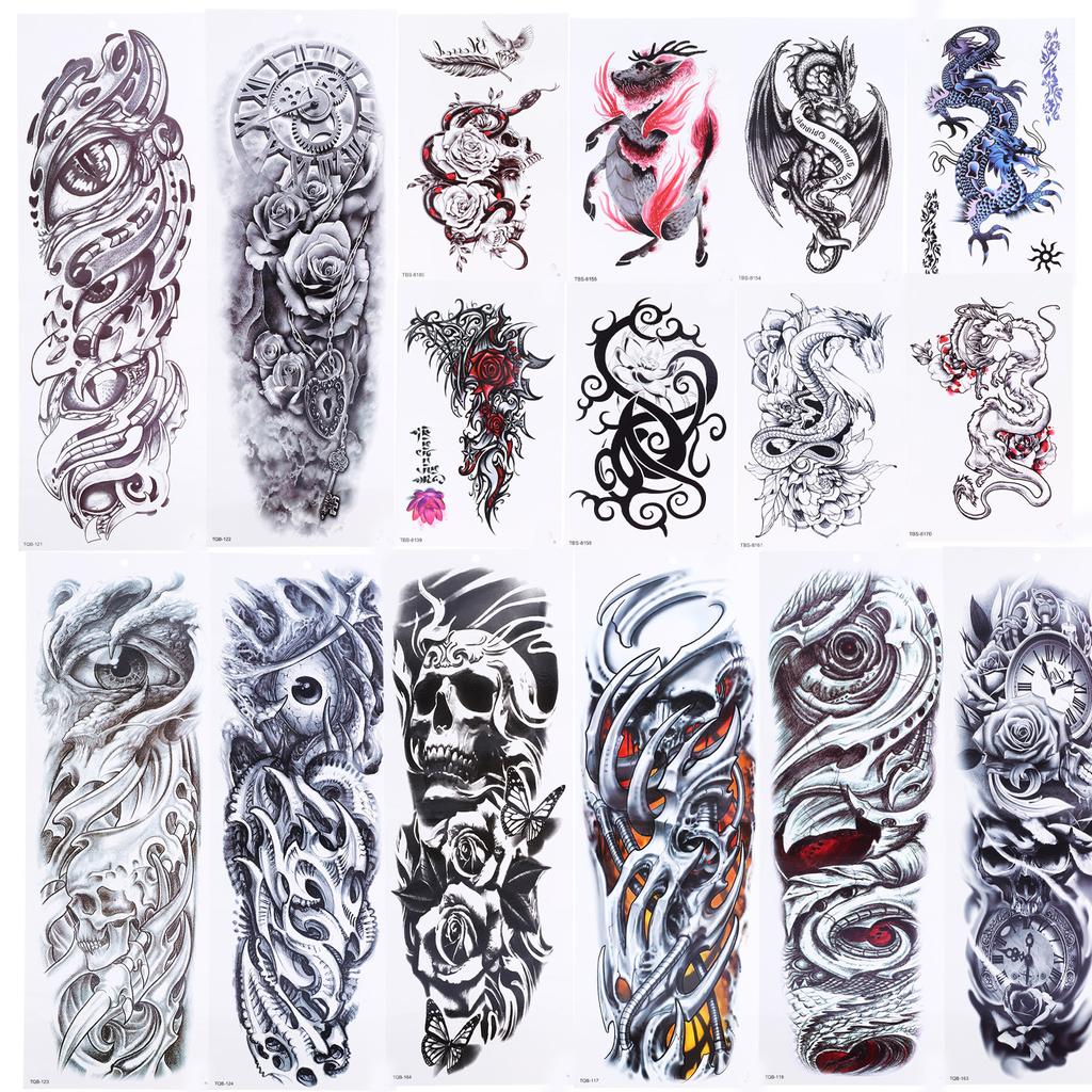 16pcs Fake Tattoo Stickers Temporary Waterproof Large Body Art Tattoos for Arms Legs
