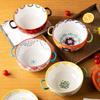 Flower Binaural Bowl Household Instant Noodle Bowl with Lid Soup Bowl Ceramic Tableware Soup Bowl Salad Bowl