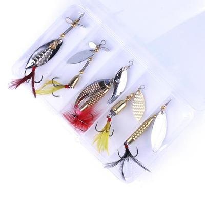 5PCS Fishing Lures, Spinnerbait Set, Treble Hooks Hand Spinne with Fishing Box, Crankbaits Fly Fishing Tackle