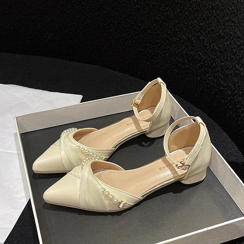 Baotou Sandals Women's Summer New Fairy Style Thick Heel Pointed Head Hollow Fashion Versatile with Skirt Single Shoes