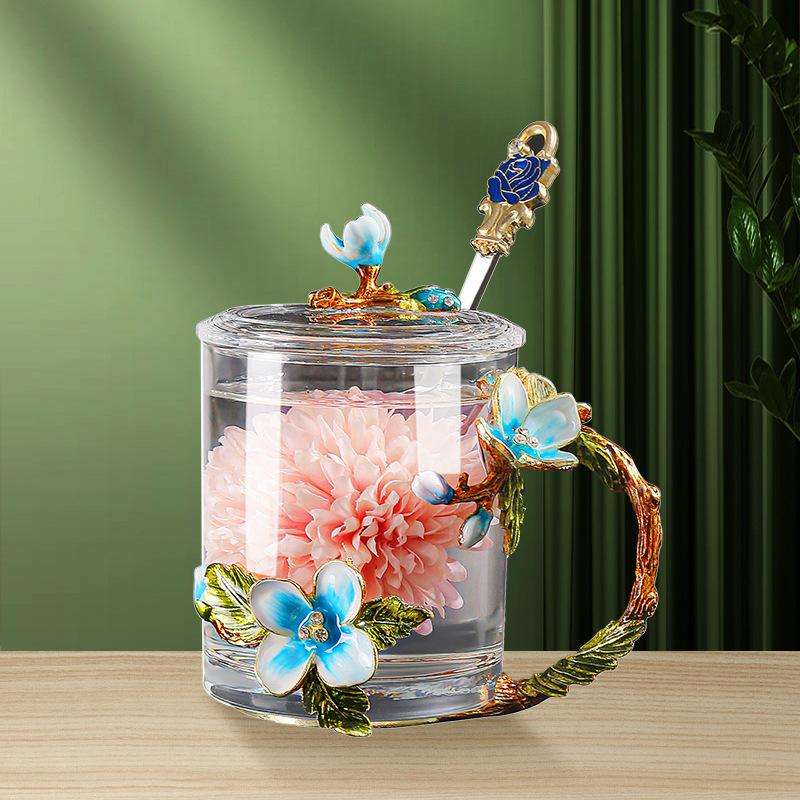 Household Large-Capacity Cold Kettle, Teapot, High-Value Drinking Cup, Exquisite Coffee Cup, Water Cup, Enamel Color Cherry Blossom Cup