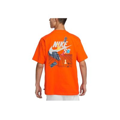SB Pattern Print Vintage American Skateboard Ribbed Crew Neck Short Sleeve T-Shirt With Drop Shoulder Men Tops Safety-Orange FJ1136-803