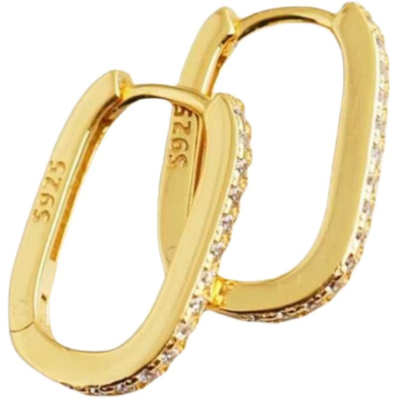 U-Shape 925 Sterling Silver Geometric Earrings High-End Female Light Luxury Personal Fashion золотой