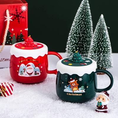 430ml Creative Christmas Tree Glass Cup Heat-Resistant Double Wall Glass Cup Coffee Mug with Lid Cute Christmas Gifts for Girls