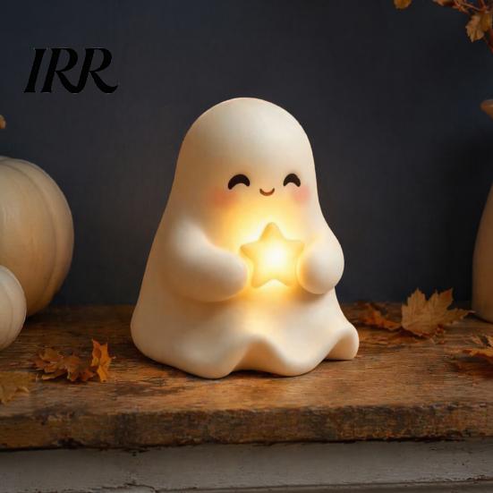 Resin Pumpkin Night Light Halloween Cute Up Ghost Decoration, Small Statue Light, Lighted Figurine for Home Table Decoration Indoor, Kitchen