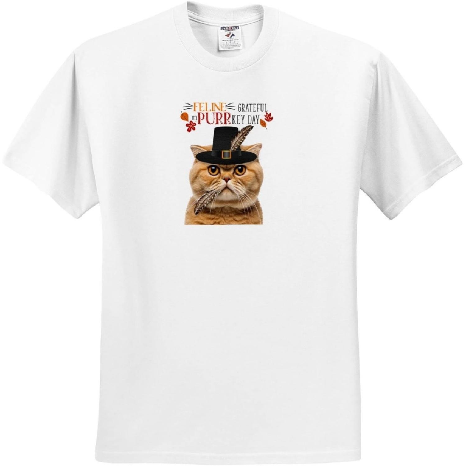 3dRose, Ginger Tabby Scottish Fold Cat is Feline Grateful for Turkey Day, T-Shirt S