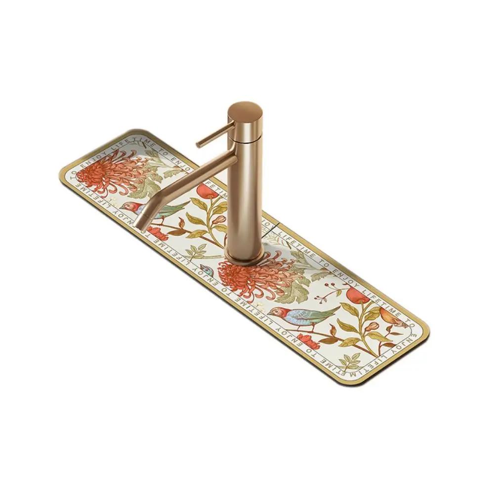 Non slip Household for Bathroom Kitchen Countertop Protection Mat Absorbent Pad Faucet Drain Pad Faucet Mat Sink Splash Guard