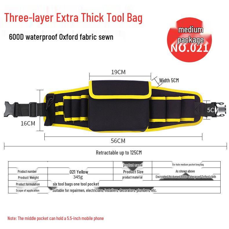 Thickened Canvas Multi-Tool Waist Bag with Large and Small Pockets for Electricians