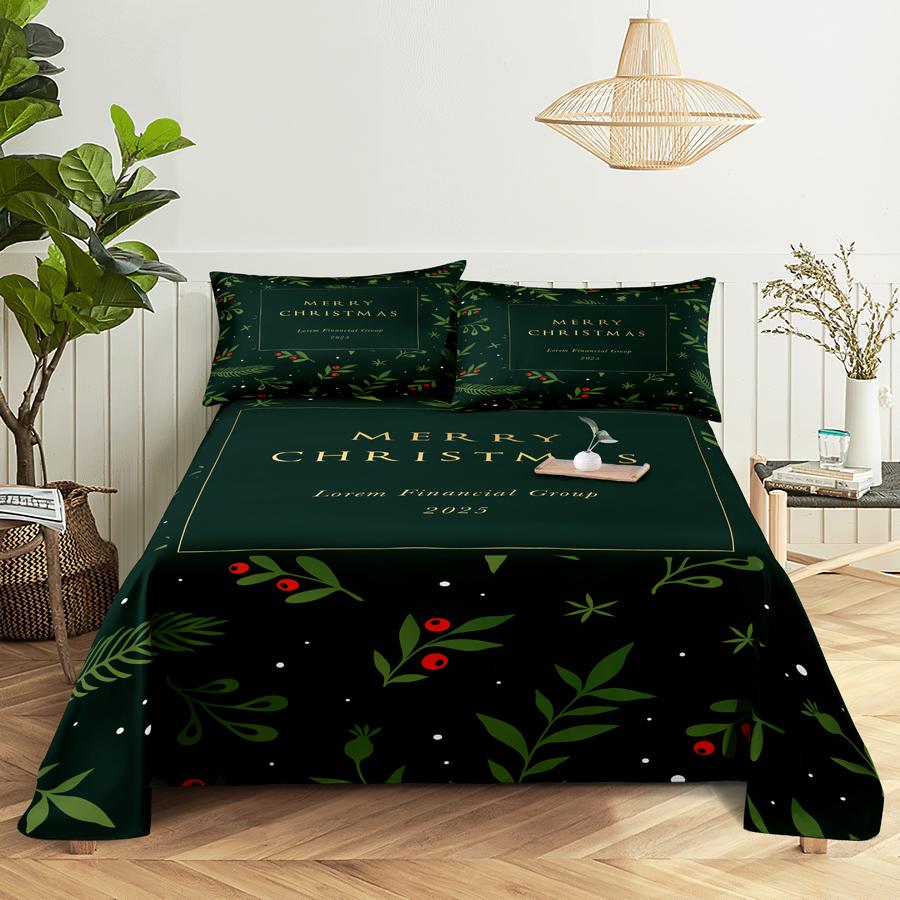 Bed Sheet Set 240x220 Christmas Tree With Pillowcase Letter Green For Single Double Beds Kids Adult 3D Bedding Texile Twin Full
