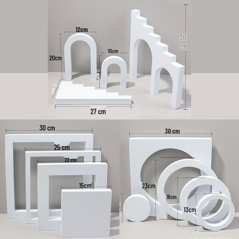 White Foam Geometric Cube Photo Props with Background Board and Small Ornaments