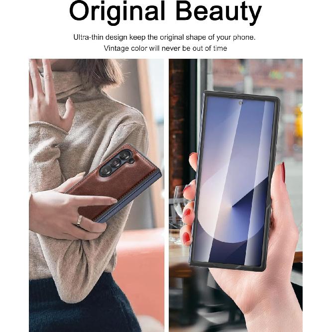 Foluu Case for Samsung Galaxy Z Fold 6, with Front Built-in Screen Protector, PU Leather + Hard PC Shell Ultra Thin Slim Durable Protective Phone