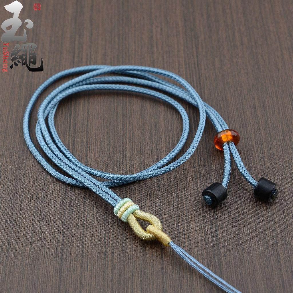 Hand-Woven Ruyi Knot Lanyard Necklace with Jade and Crystal Pendants
