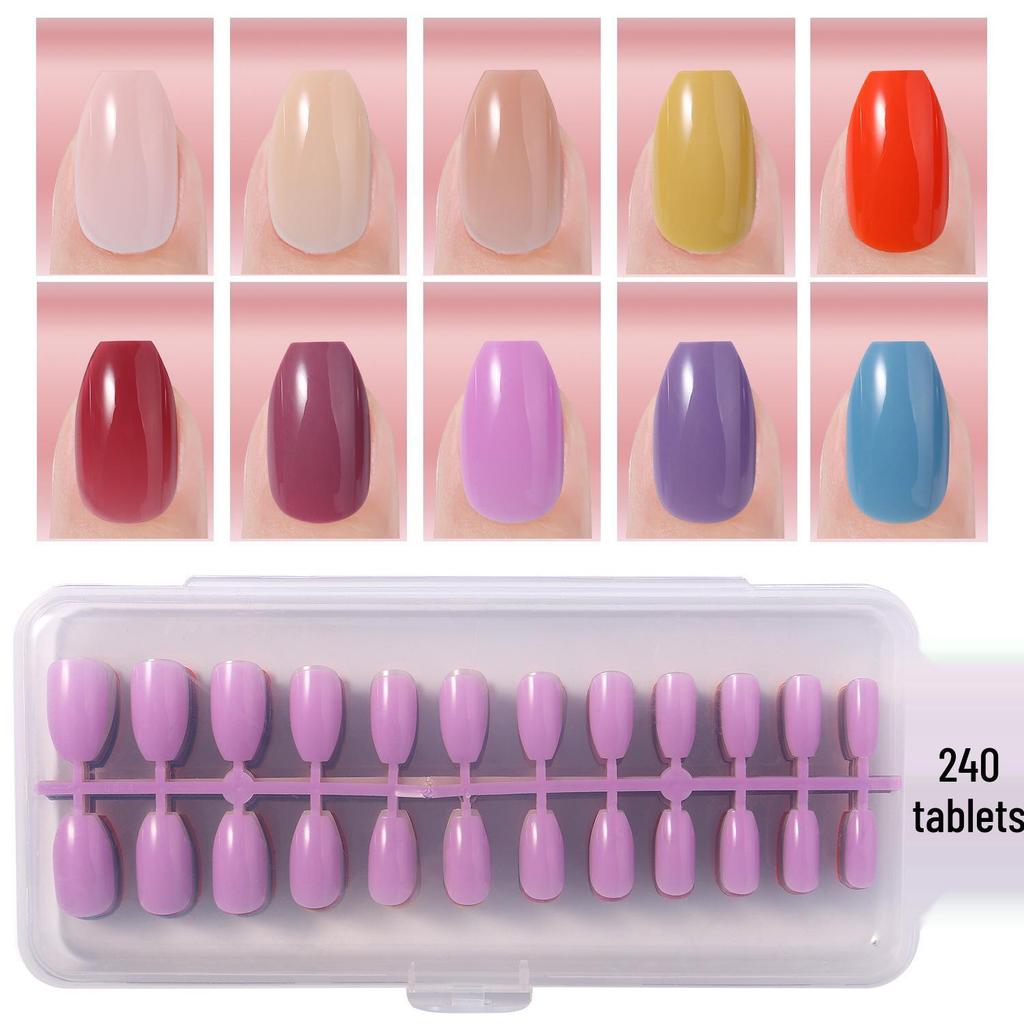 Colored Glitter Nail Art Tips - 240-Piece Set with Various Styles and Multiple Colors, Boxed Fake Fingernail Stickers