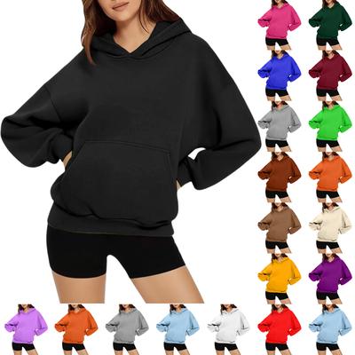 Women's Fashion Oversized Drop-Shoulder Long-Sleeved Sweatshirt Solid-Colour Hooded Sweatshirt