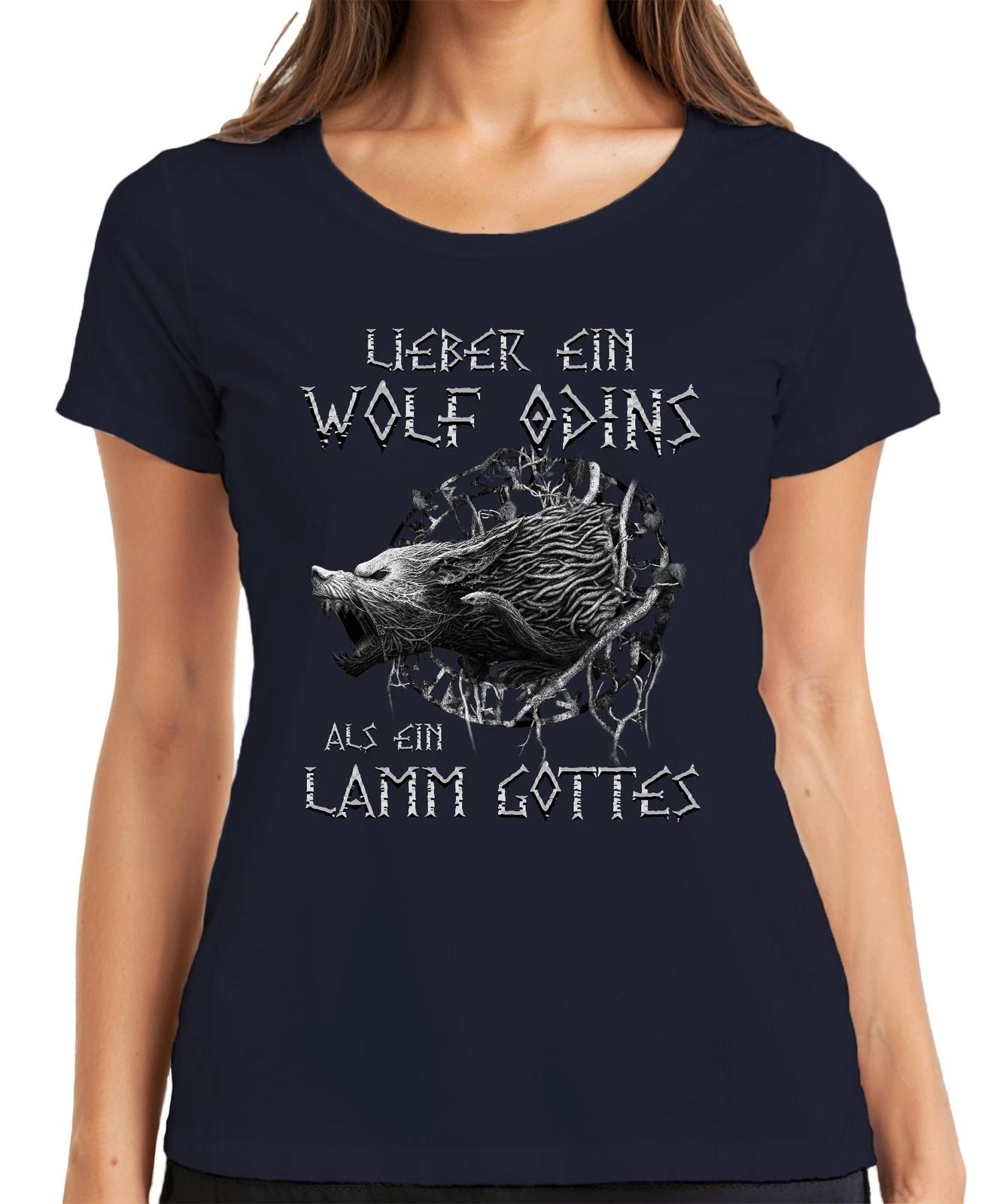 Lieber ein Wolf Odins als ein Lamm Gottes Wikinger North Gothic Damen T-Shirt S
