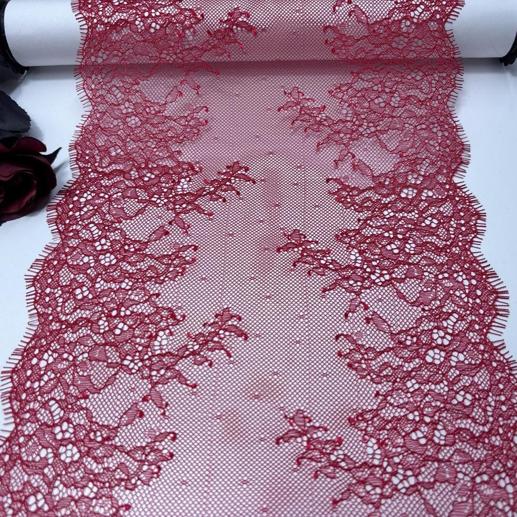 3m x 23cm French Chantilly Lace, Non-stretch Dark Red Eyelash Lace Fabric for Bra, Underwear, Lingerie, Dress, Garment, Sewing & Crafting