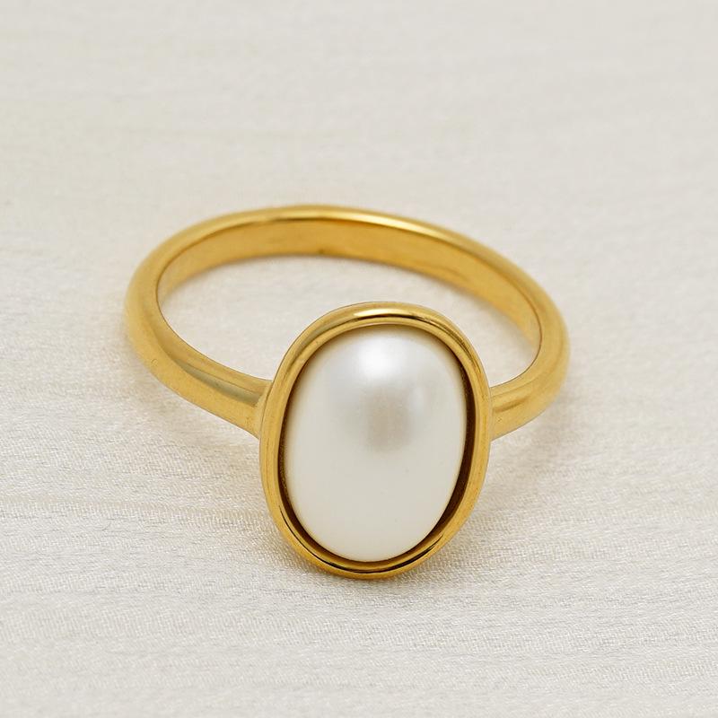 European Retro Pearl Beaded Gold Ring - Elegant Women's Thin Band