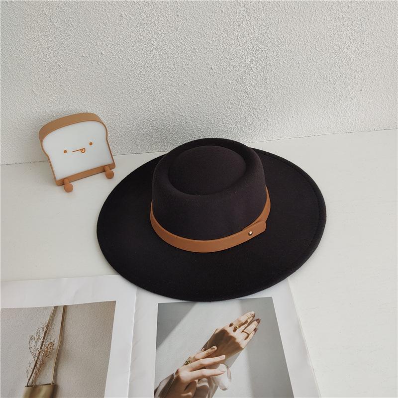 French eaves concave top imitation woolen belt hat autumn and winter fashion street shot versatile top hat British retro jazz hat