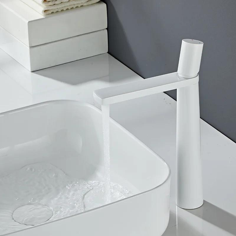 White Bathroom Sink Faucet Brush Gold Cold Hot WashBasin Vessel Mixer Tap Single Handle Brass Matt Black Luxury