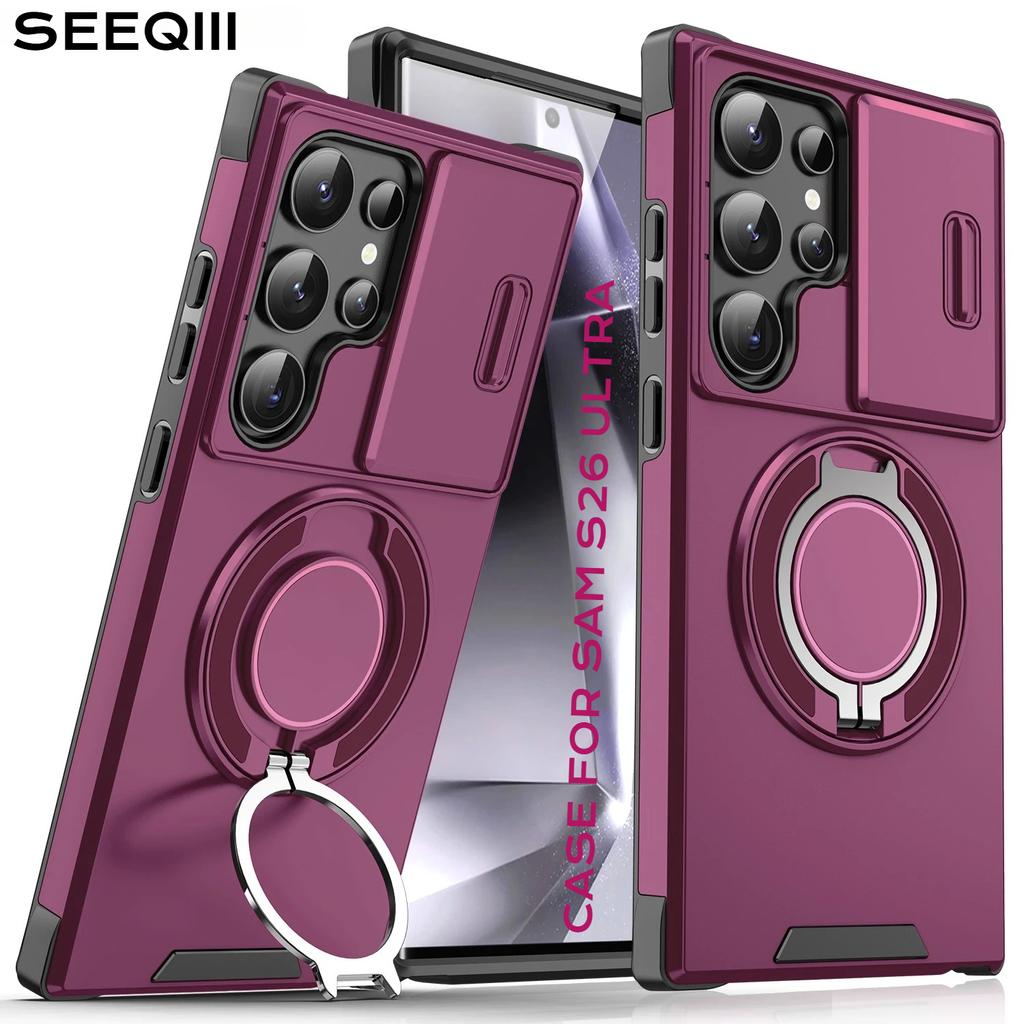 Case For Samsung Galaxy S26 S25 S24 S23 S22 S21 Ultra Plus S25FE S24FE S25Edge Magnetic Holder Slide Camera Protect Armor Cover