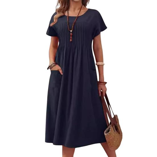 

Женское повседневное платье, платье макси с круглым вырезом, короткими рукавами и карманом, свободное летнее платье для офиса, повседневная пляжная вечеринка XL