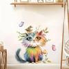 Cartoon Watercolor Cat Bird Butterfly Wall Stickers, Self-Adhesive Decor for Bedroom Kids Room Kitchen Decoration