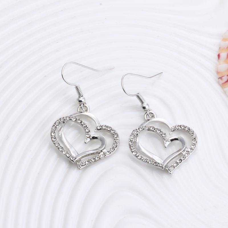 Princess Bride Bridesmaid Romantic Wedding Creative Necklace Earring Set Fashion Luxury Crystal Charm Jewelry Heart Accessories