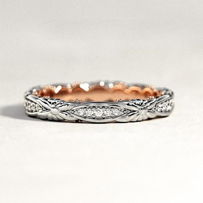 Nuevo anillo Simple y elegante de dos tonos para mujer, anillo de novia de diseño bonito, anillo de propuesta de piedra Micro pavimentada Noble para novia