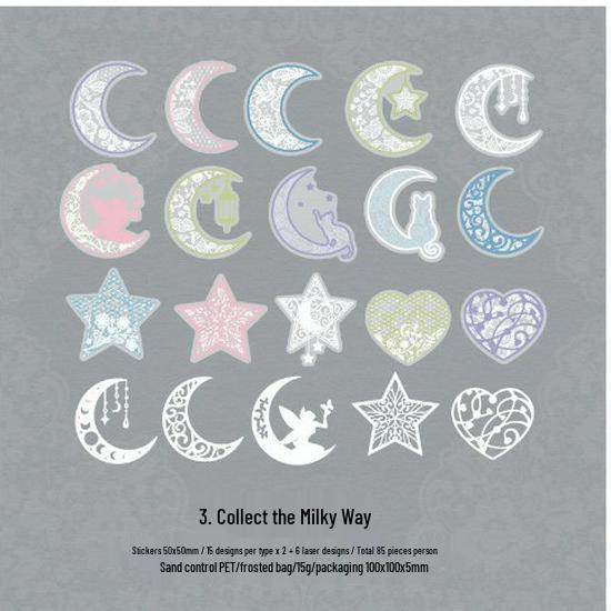 Самоклеящийся набор наклеек: Между снами и звездным морем - 4 стиля для декора хэндмейд-альбома