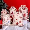 10Pcs Linen Christmas Bronzing Gift Bag Santa Claus Christmas Gift Bag Kids