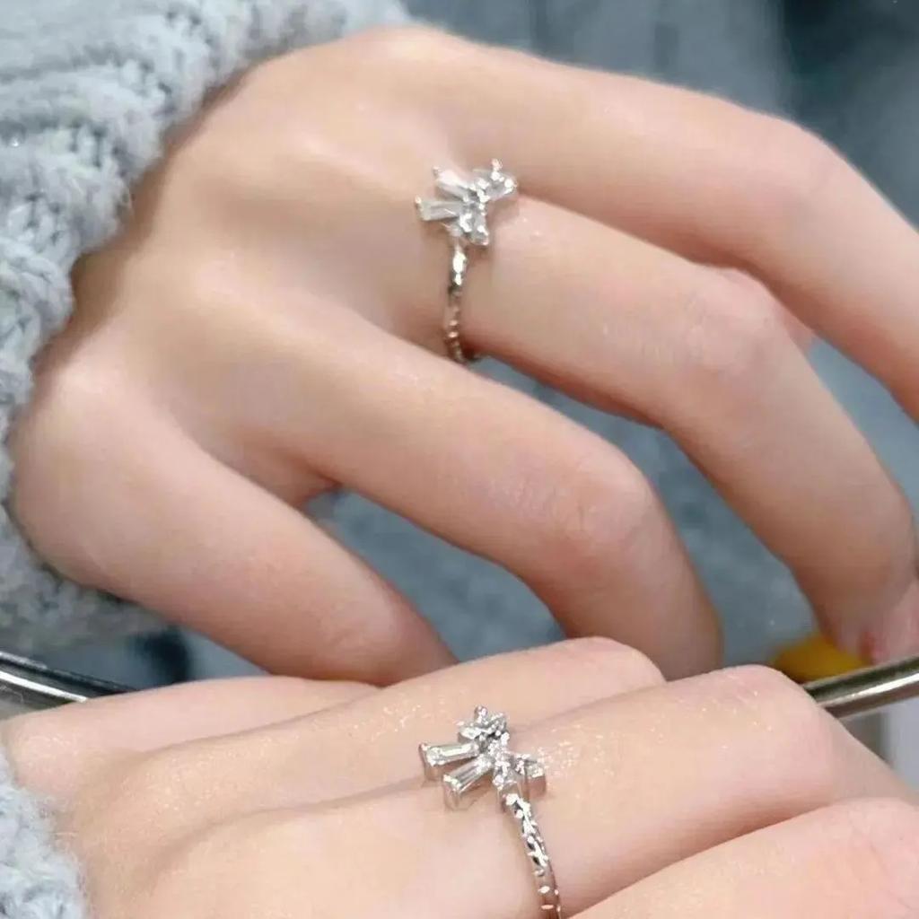 Lovely Bowknot Y2K Rings for Women Fashion Zircon Flower Rings Adjustable Exquisite Rings Design Wedding Party Jewelry Gifts