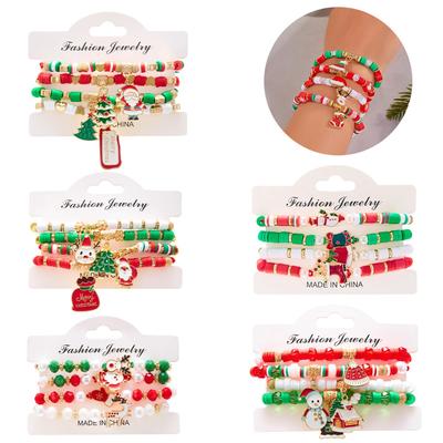 4pcs Stackable Christmas Bracelet Set Pearl Clay Beads Wristband Jewelry