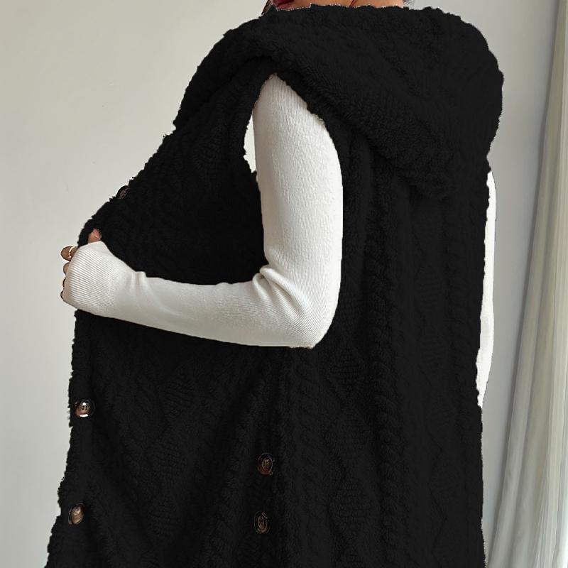 Női Kétoldalas Plüss Mellény Kapucnis Gombos Kardigán Ősz Tél Egyszínű