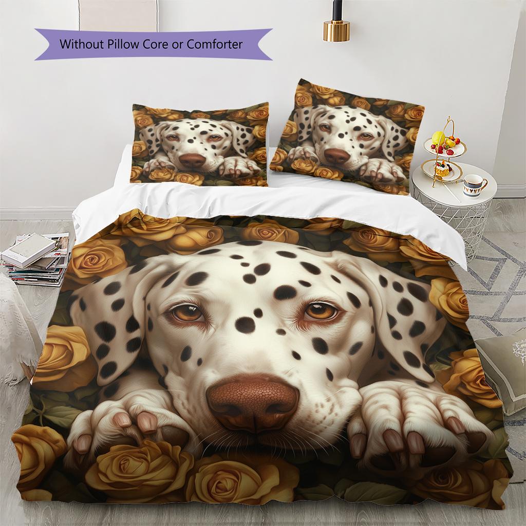 Dalmatian and Rose Pattern Bedding Home Decoration Birthday Gift (1 * duvet cover + 2 * pillowcase, without core)