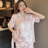 Summer Thin Cardigan Pajama Short Sleeved Shorts Two-piece Set Sweet Homewear Silk Pajamas for Women High-class Print Sleepwear