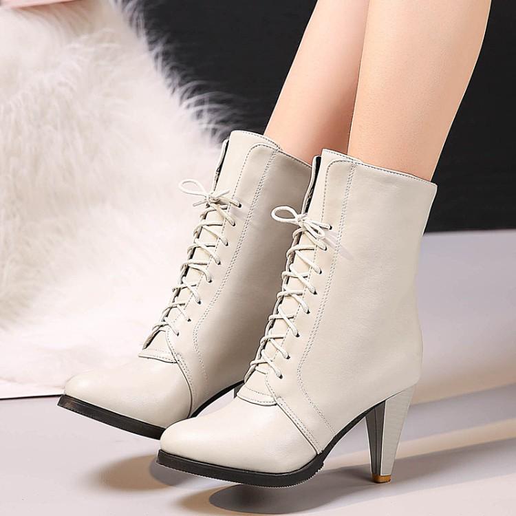 European & American Pointed Toe Lace-up Women's High Heel Ankle Boots, Autumn/Winter Plus Size, Sizes 34-45.