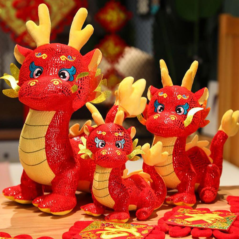 Charming Tail Dragon Stuffed Toy Chinese Zodiac Dragon Plush Dolls Adorable Three-dimensional Mascots for Festivel Home Decor