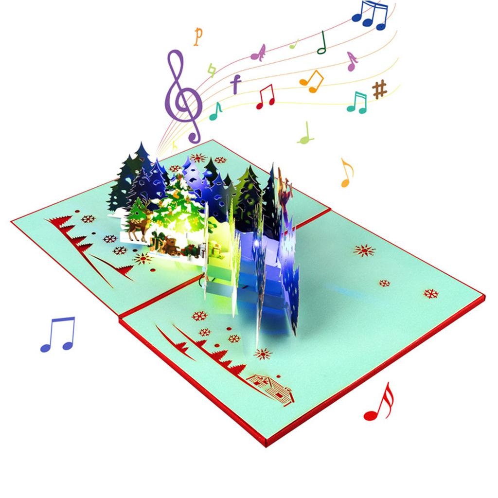 Felicitare de Crăciun 3D Pop Up Sezonală Felicitare de Crăciun 3D din Hârtie Cu Muzică Liniștitoare și Lumini Radiante