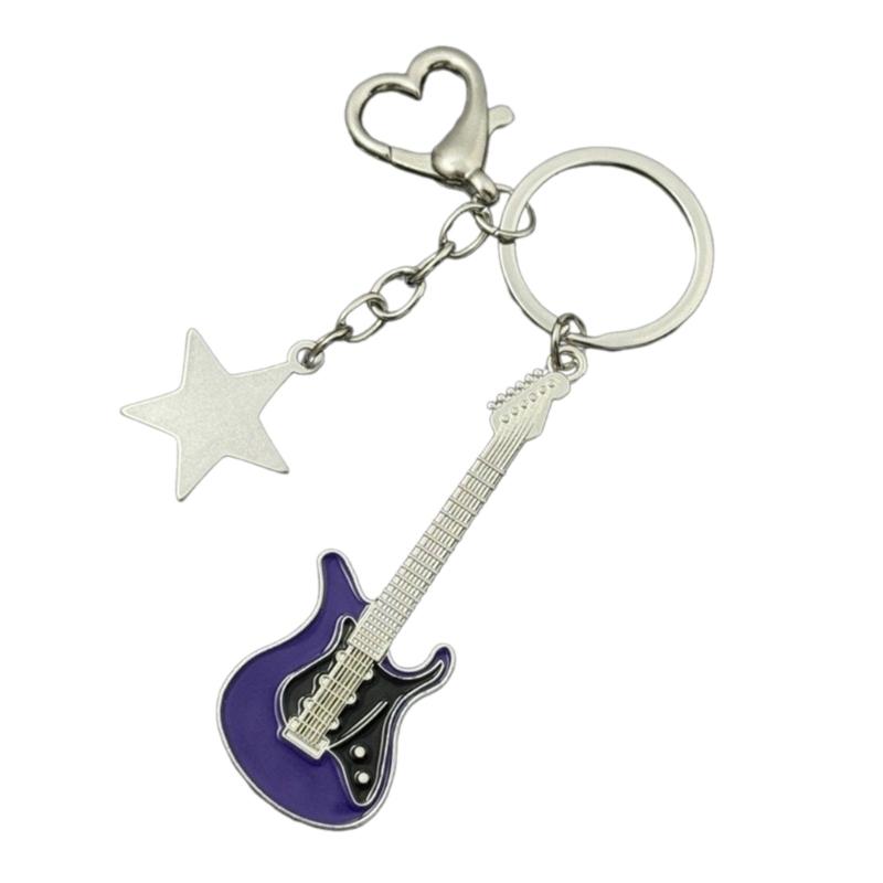 Fashion Star Guitar Keychain Pendant Simple Hanging Decorations Keyring Charm for Purse Bag Backpack Handbag