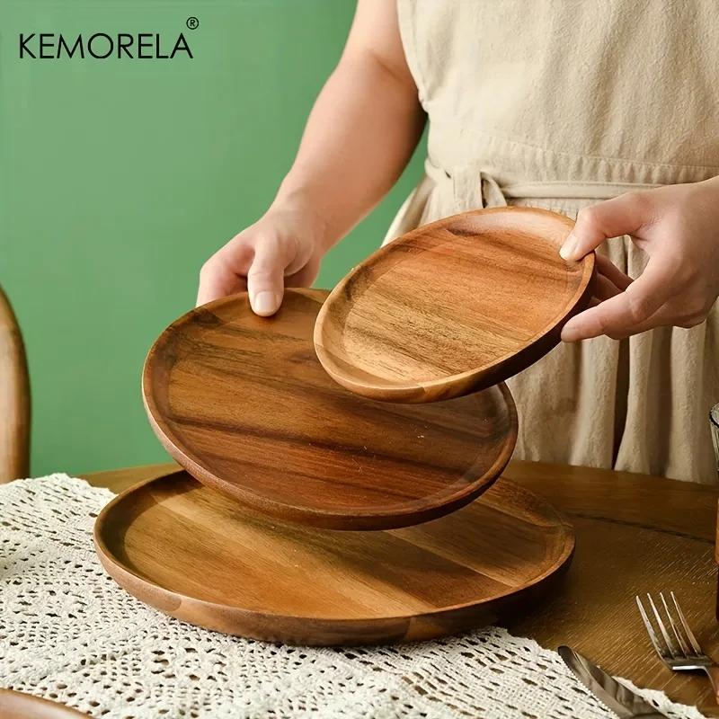 1 Piece of Natural Whole Wood South American Walnut Circular Handmade Plate, Round Sushi Plate, Dessert Fruit Bread Tableware