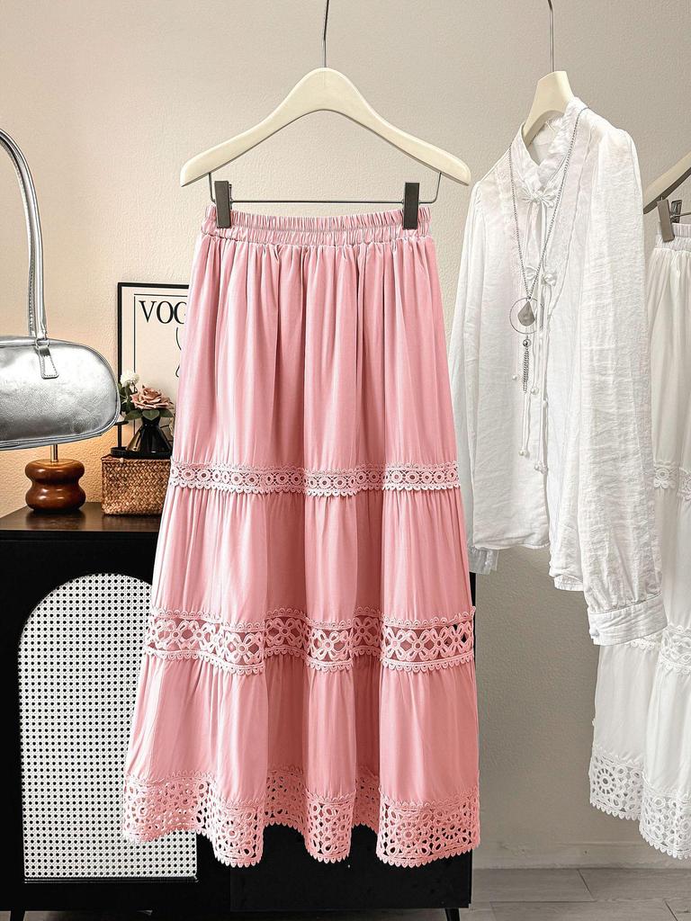 Elegant Hollow Crochet Patchwork A-Line Skirt - Spring/Summer 2026 Collection.