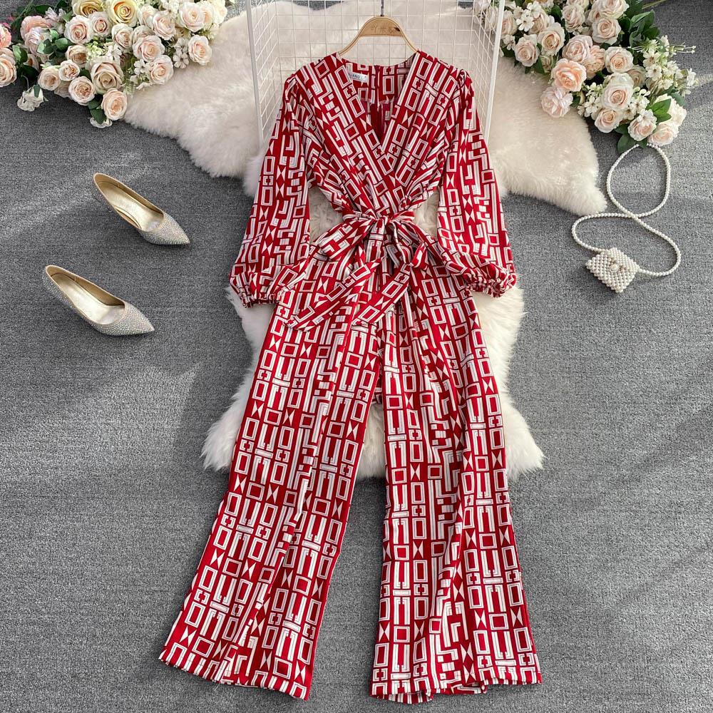 Blauer Overall, Sommer-Jumpsuits für Damen, bedruckt, lässig, hohe Taille, Schnürgurt, sexy Kleidung, Damen-Spielanzug, Overall, Damen-Eleganz