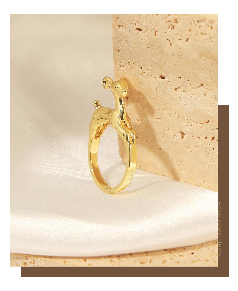 Trendy Open Hip Hop Little Deer Copper Ring, Cute Gold-Plated Animal Design for Couples