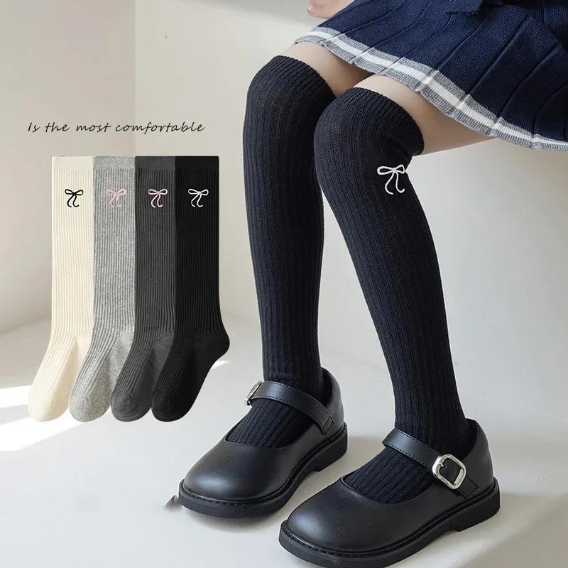 1 Paar Koreanische Mode Legging Strumpf Socke für Kinder Mädchen JK Lolita Stickerei Schleife Kniehohe Socke Frühling Herbst Schulsocke
